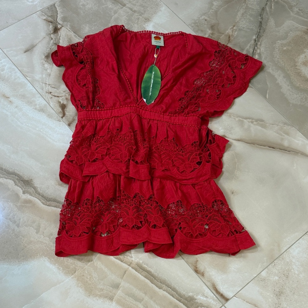 FARM Rio Red Lace Mini Dress